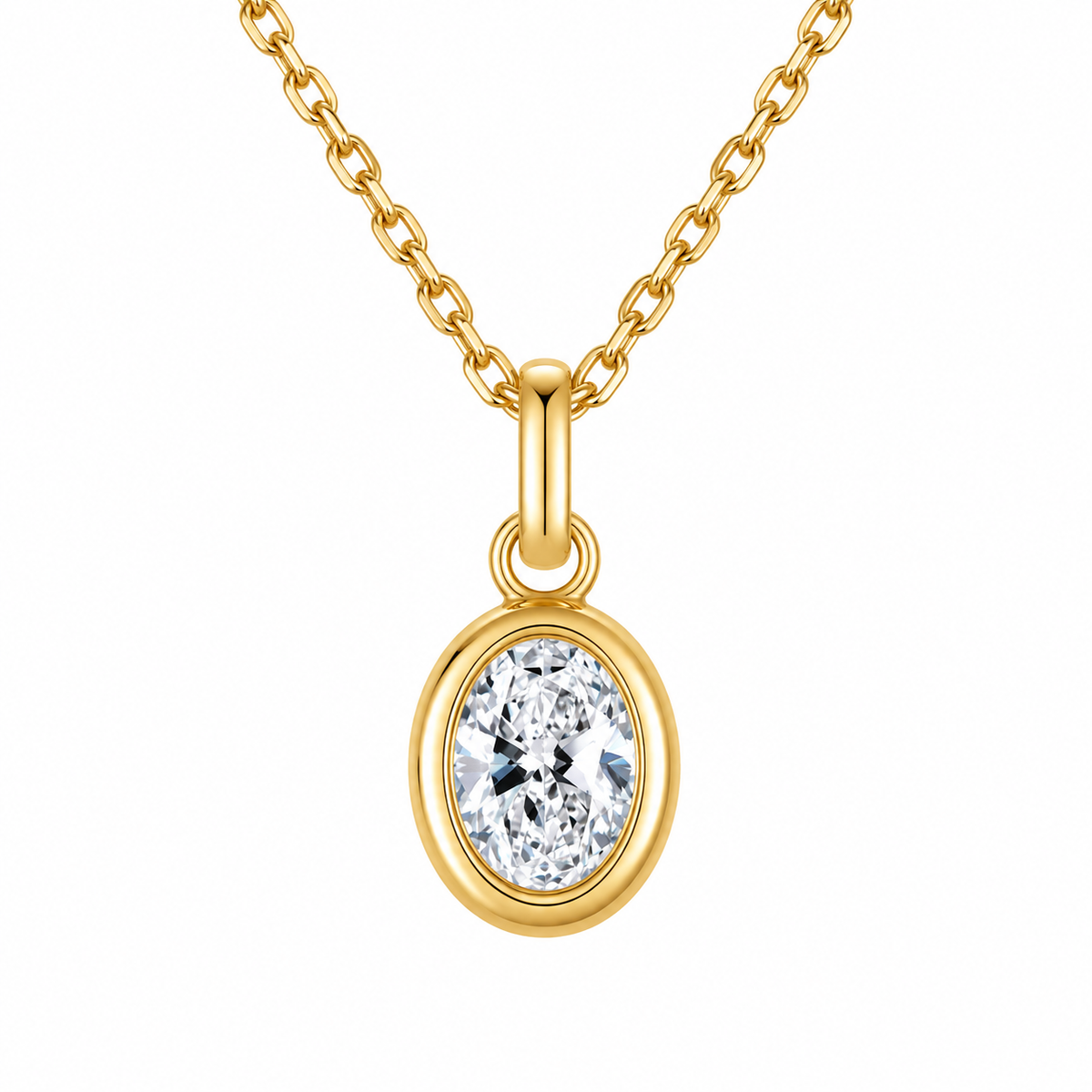 DANFÉE oval bezel diamond necklace, 18K yellow gold, Oval Cable Chain