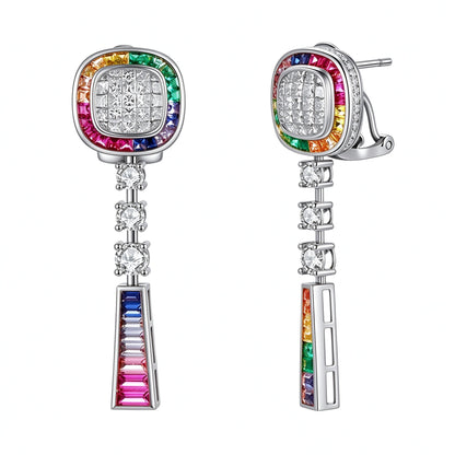 Palette rainbow gemstone diamond drop earrings in 18K white gold on white
