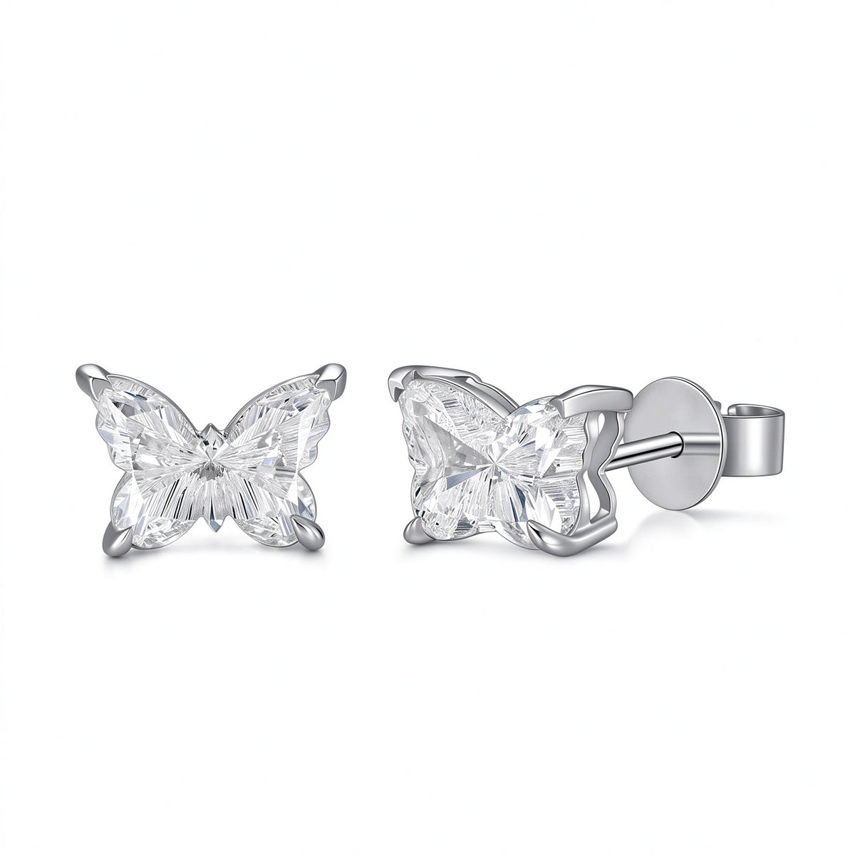 DANFÉE Papillon butterfly-cut lab-grown diamond stud earrings in 18K white gold on white