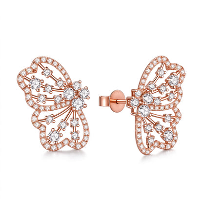 DANFÉE Papillon butterfly wing lab-grown diamond stud earrings in 18K rose gold, 1.8 carat total