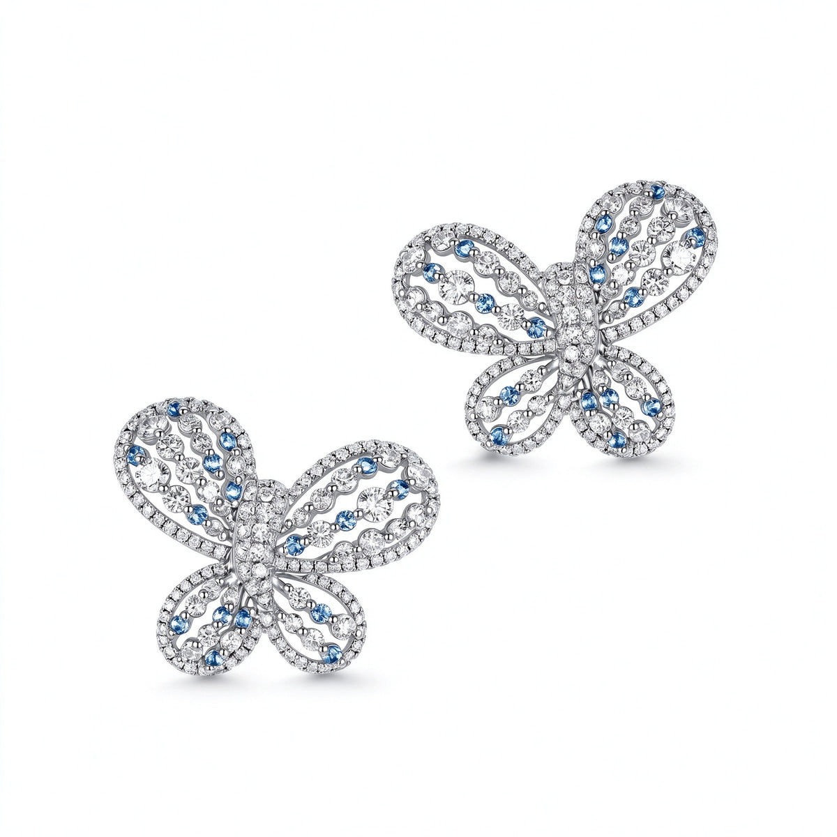 DANFÉE Papillon butterfly lab-grown diamond stud earrings in 18K white gold on white