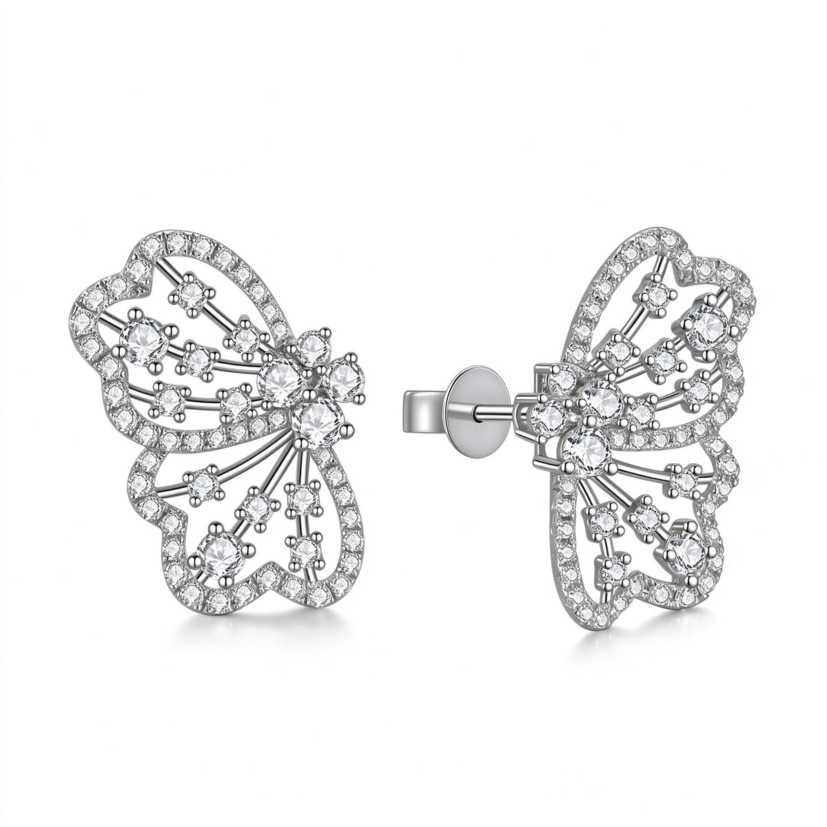 DANFÉE Papillon butterfly wing lab-grown diamond stud earrings in 18K white gold, 1.8 carat total