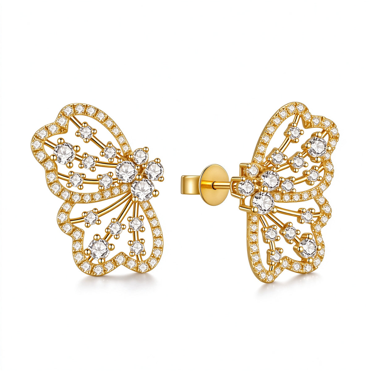 DANFÉE Papillon butterfly wing lab-grown diamond stud earrings in 18K yellow gold, 1.8 carat total