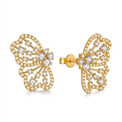 DANFÉE Papillon butterfly wing lab-grown diamond stud earrings in 18K yellow gold, 1.8 carat total