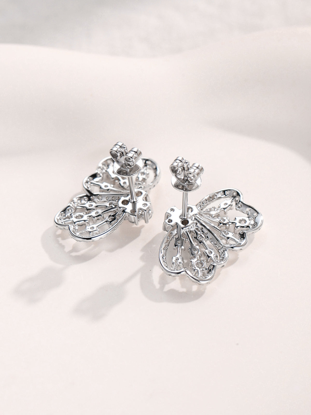 Papillon butterfly diamond earrings reverse with gallery and push backs