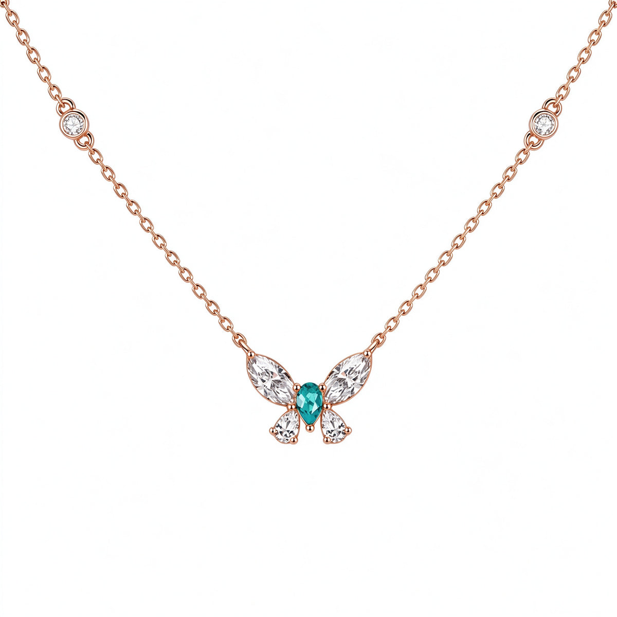 DANFÉE Paraiba butterfly lab-grown diamond necklace in 18K rose gold