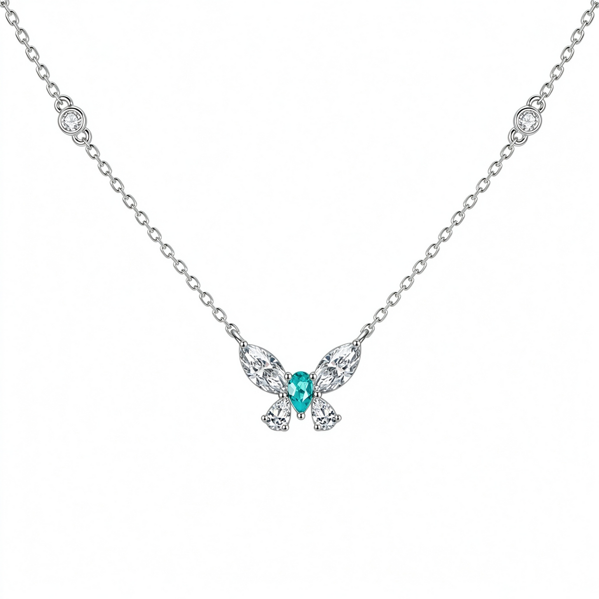 DANFÉE Paraiba butterfly lab-grown diamond necklace in 18K white gold