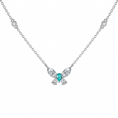 DANFÉE Paraiba butterfly lab-grown diamond necklace in 18K white gold