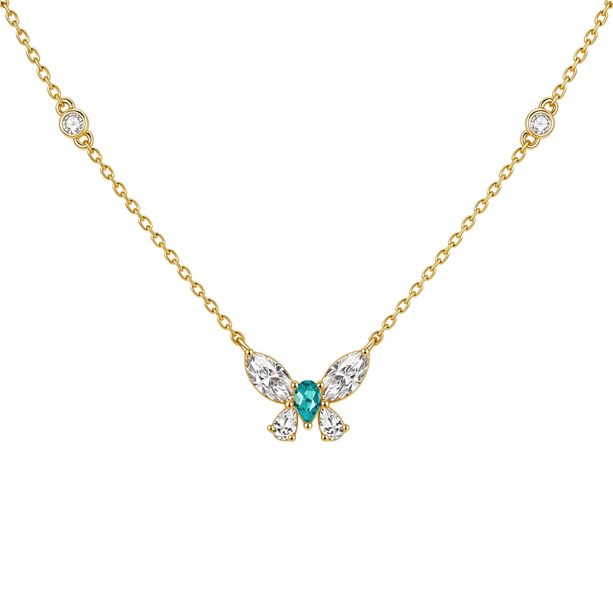 DANFÉE Paraiba butterfly lab-grown diamond necklace in 18K yellow gold