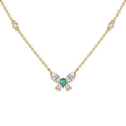 DANFÉE Paraiba butterfly lab-grown diamond necklace in 18K yellow gold