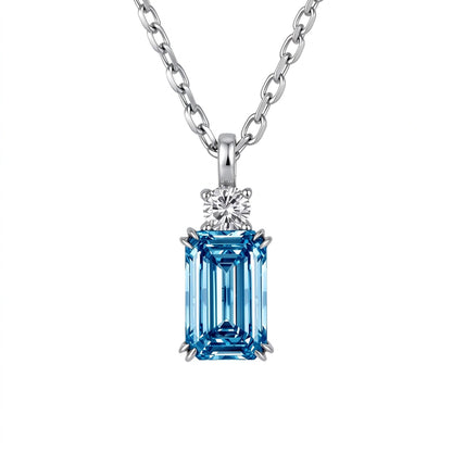 DANFÉE Parfum emerald-cut lab-grown blue diamond necklace in 18K white gold, front view