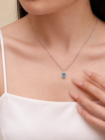 DANFÉE Parfum emerald-cut lab-grown blue diamond necklace on model