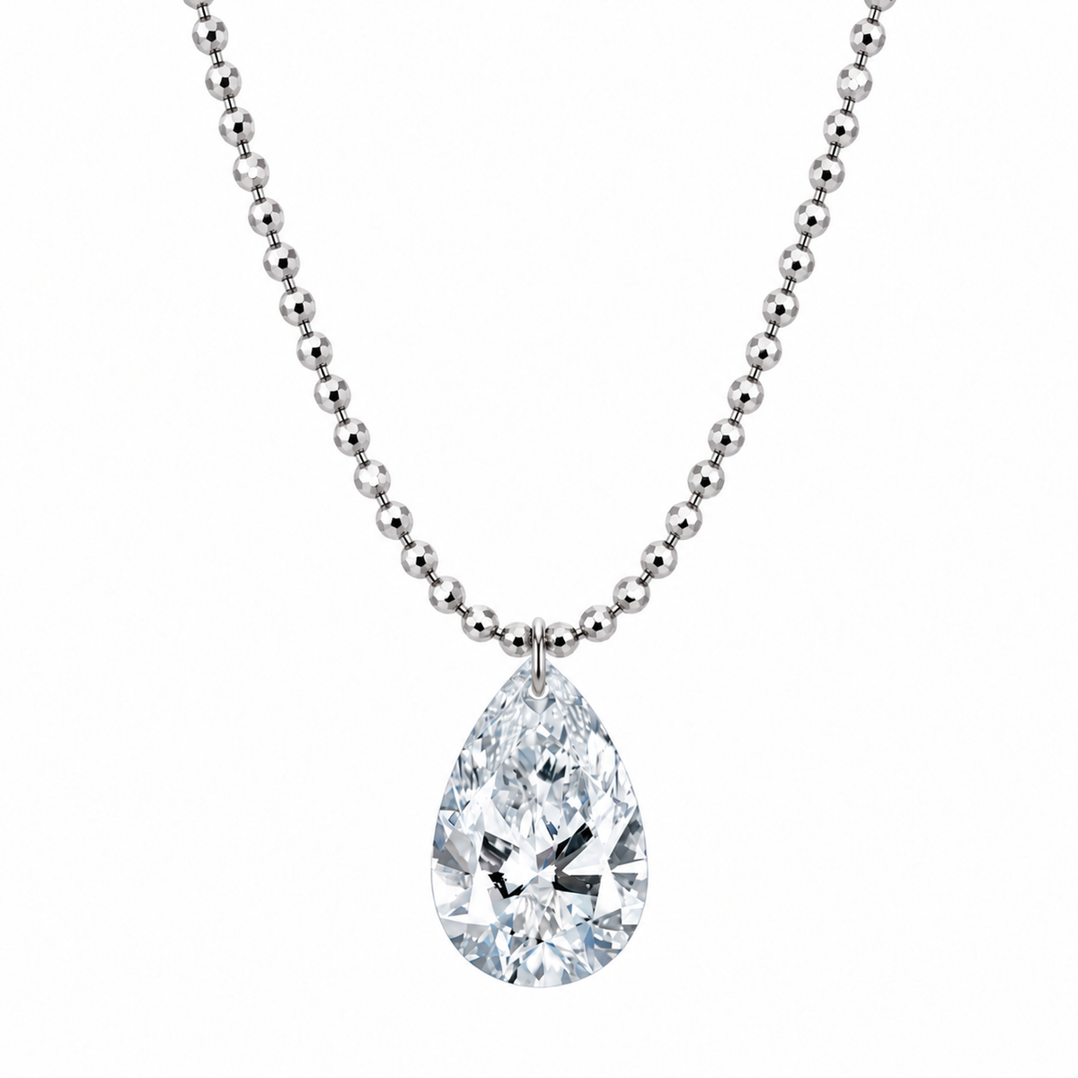 DANFÉE pear lab-grown diamond bead-chain necklace 1 in 18K white gold on white