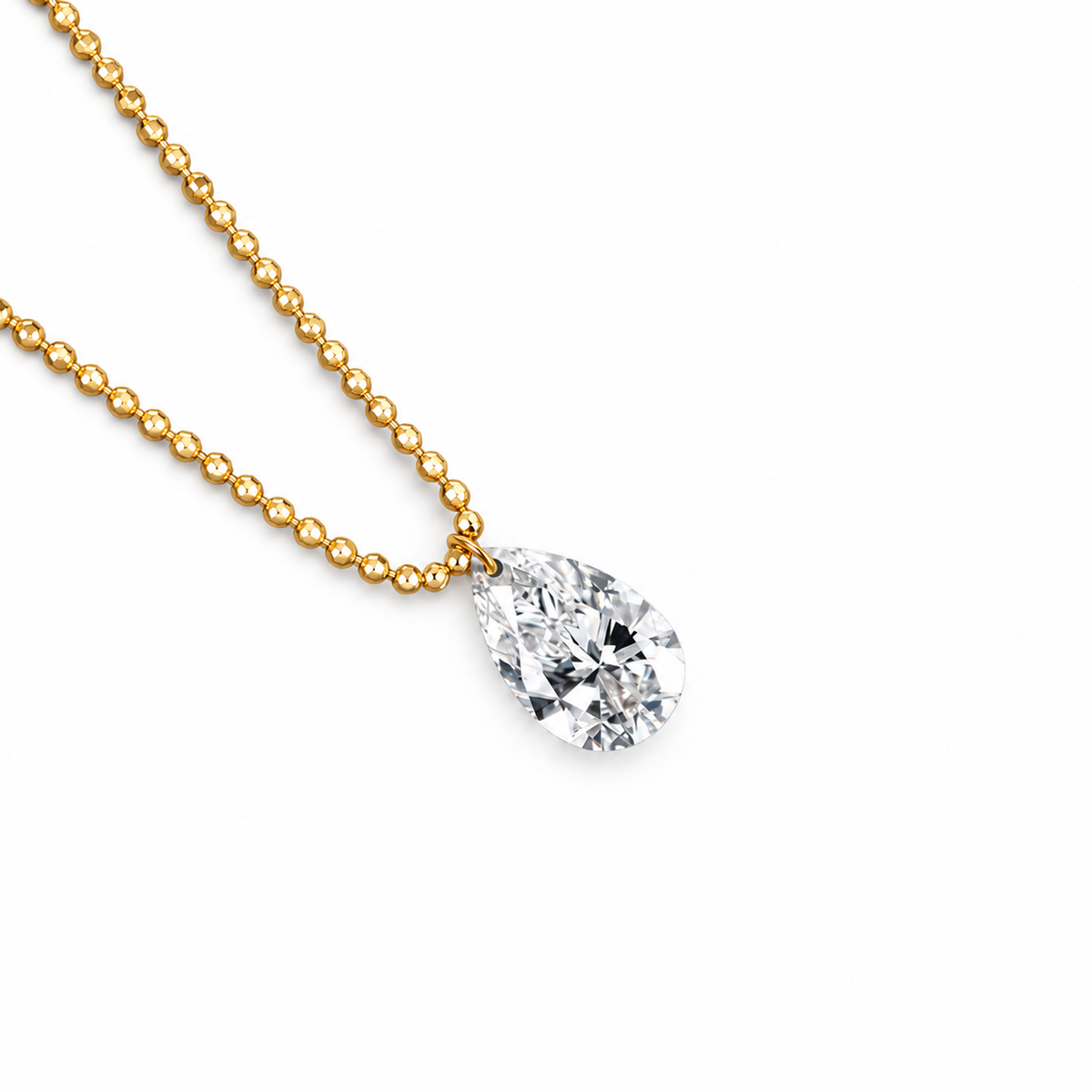 DANFÉE pear lab-grown diamond bead-chain necklace in yellow gold, white background detail view 5