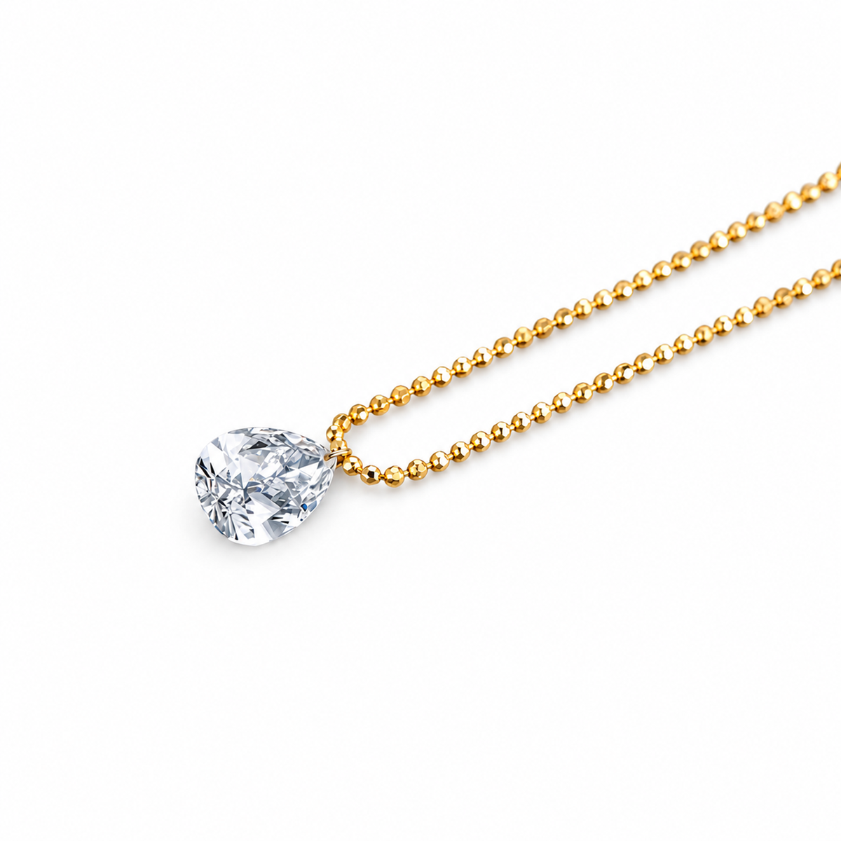 DANFÉE pear lab-grown diamond bead-chain necklace in yellow gold, white background detail view 6