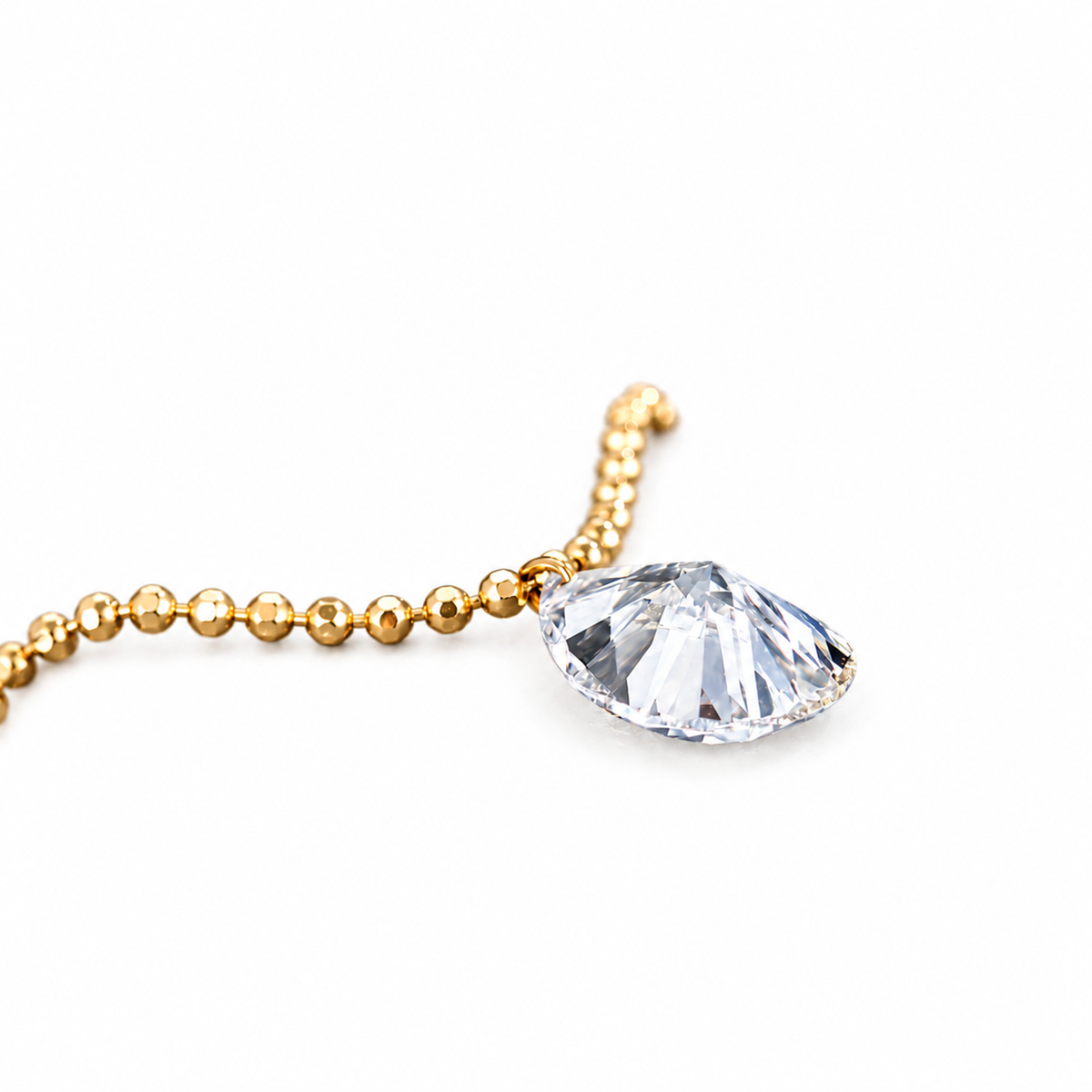 DANFÉE pear lab-grown diamond bead-chain necklace in yellow gold, white background detail view 7