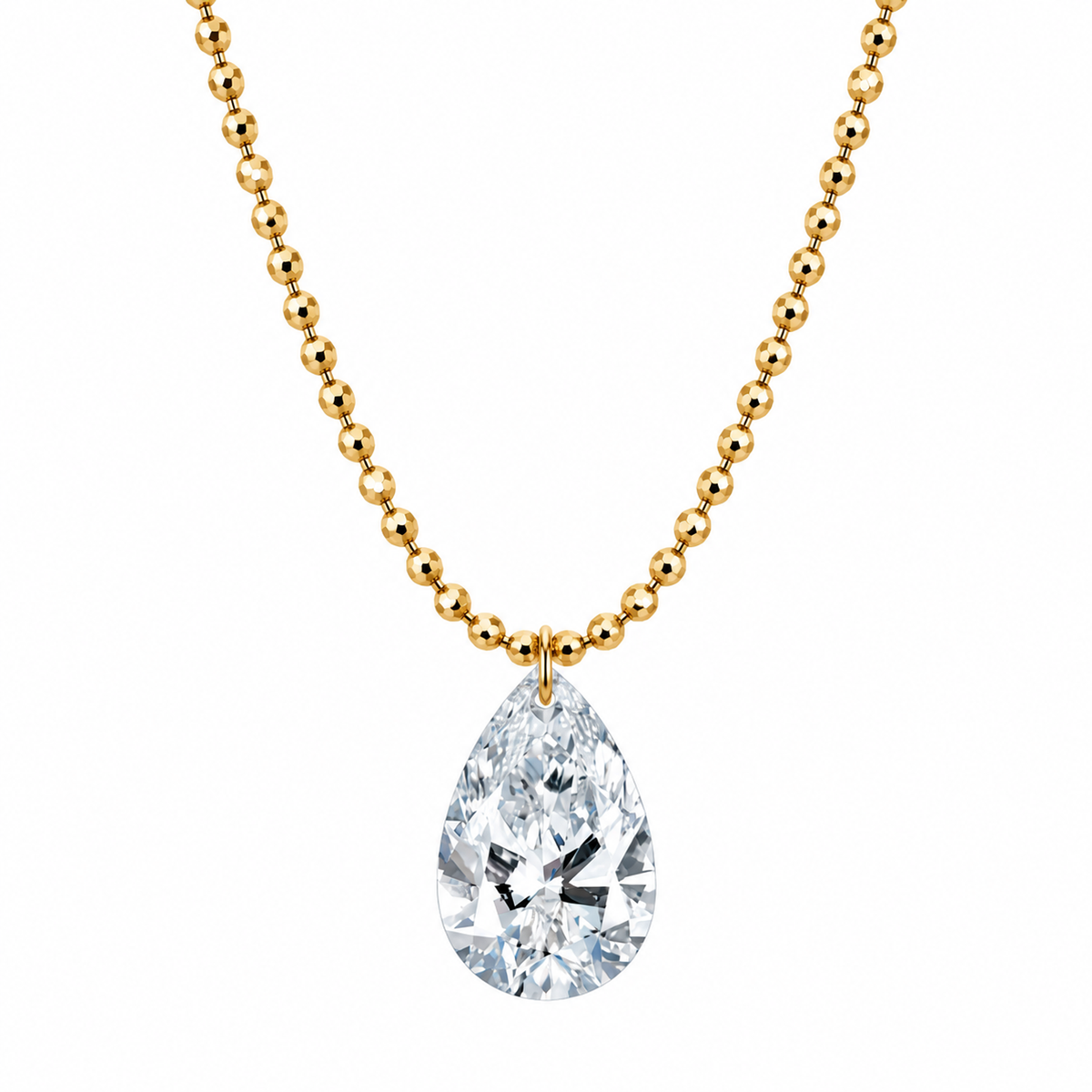 DANFÉE Floating Pear diamond bead-chain necklace in 18K yellow gold on white