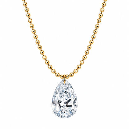 DANFÉE Floating Pear diamond bead-chain necklace in 18K yellow gold on white