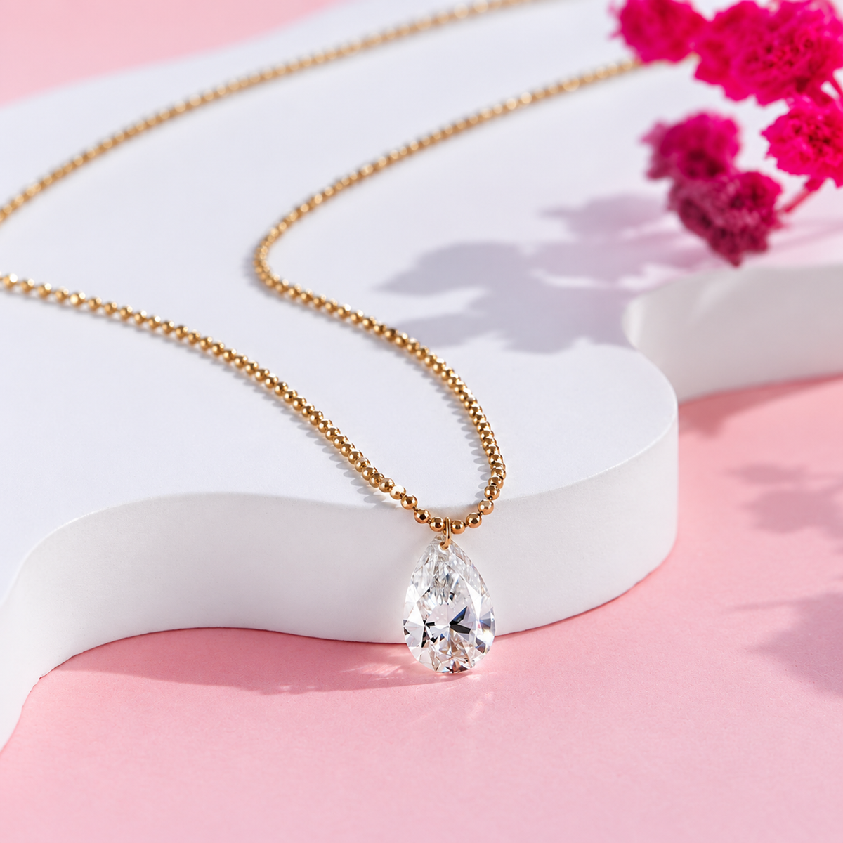 DANFÉE pear lab-grown diamond bead-chain necklace — detail view, source 3 主图-02.jpg
