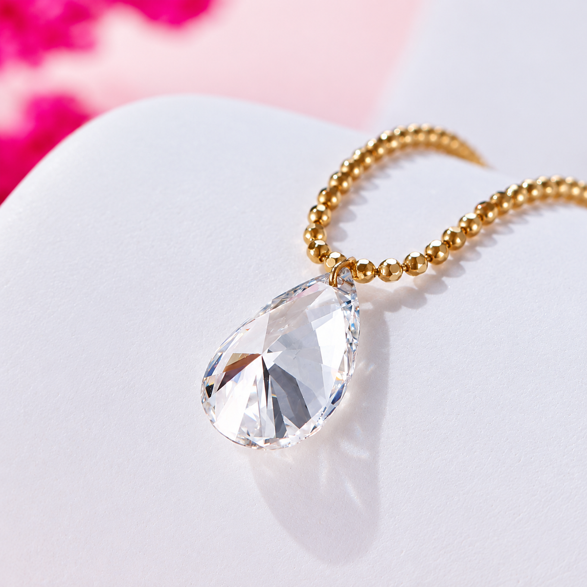 DANFÉE pear lab-grown diamond bead-chain necklace — detail view, source 3 主图-03.jpg