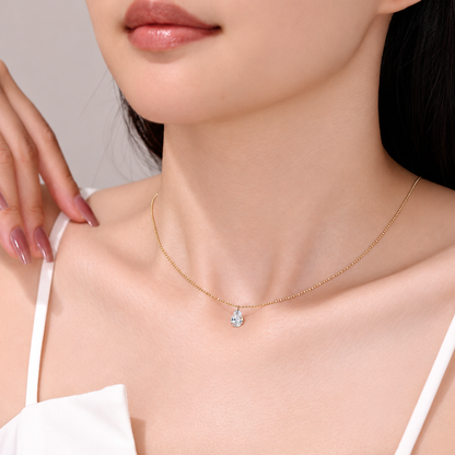 DANFÉE pear lab-grown diamond bead-chain necklace — model view, source 3 主图-05.jpg