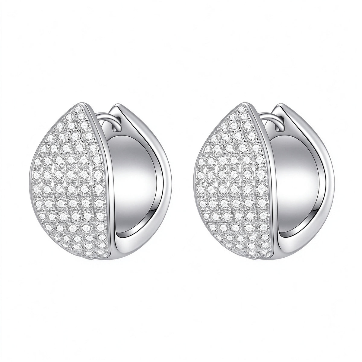 Pétale reversible pavé lab-grown diamond huggie earrings in 18K white gold