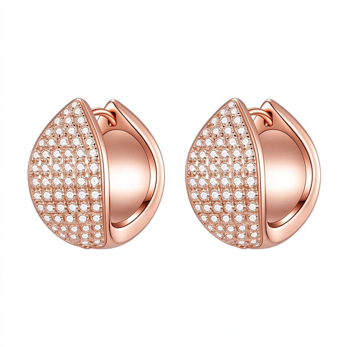 Pétale reversible pavé lab-grown diamond huggie earrings in 18K rose gold