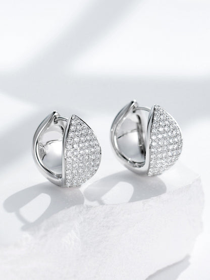 Pavé lab-grown diamond huggie earrings, polished and diamond sides