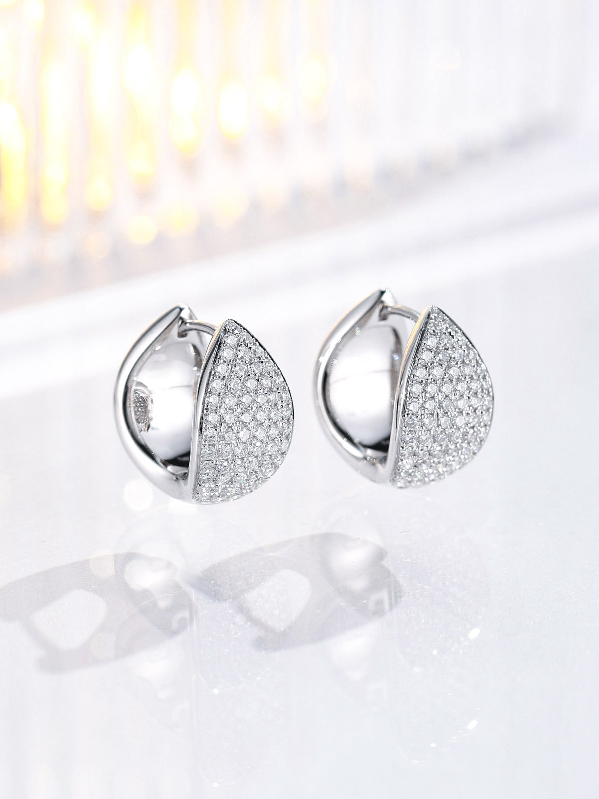 Pavé lab-grown diamond huggie earrings in 18K white gold
