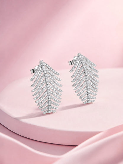 Small Plume feather lab-grown diamond earrings in 18K white gold, 2.5 carat total