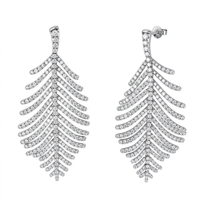 DANFÉE Plume feather lab-grown diamond drop earrings in 18K white gold, Large 6 carat total, on white