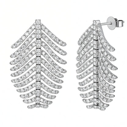 DANFÉE Plume feather lab-grown diamond earrings in 18K white gold, Small 2.5 carat total, front and side view on white