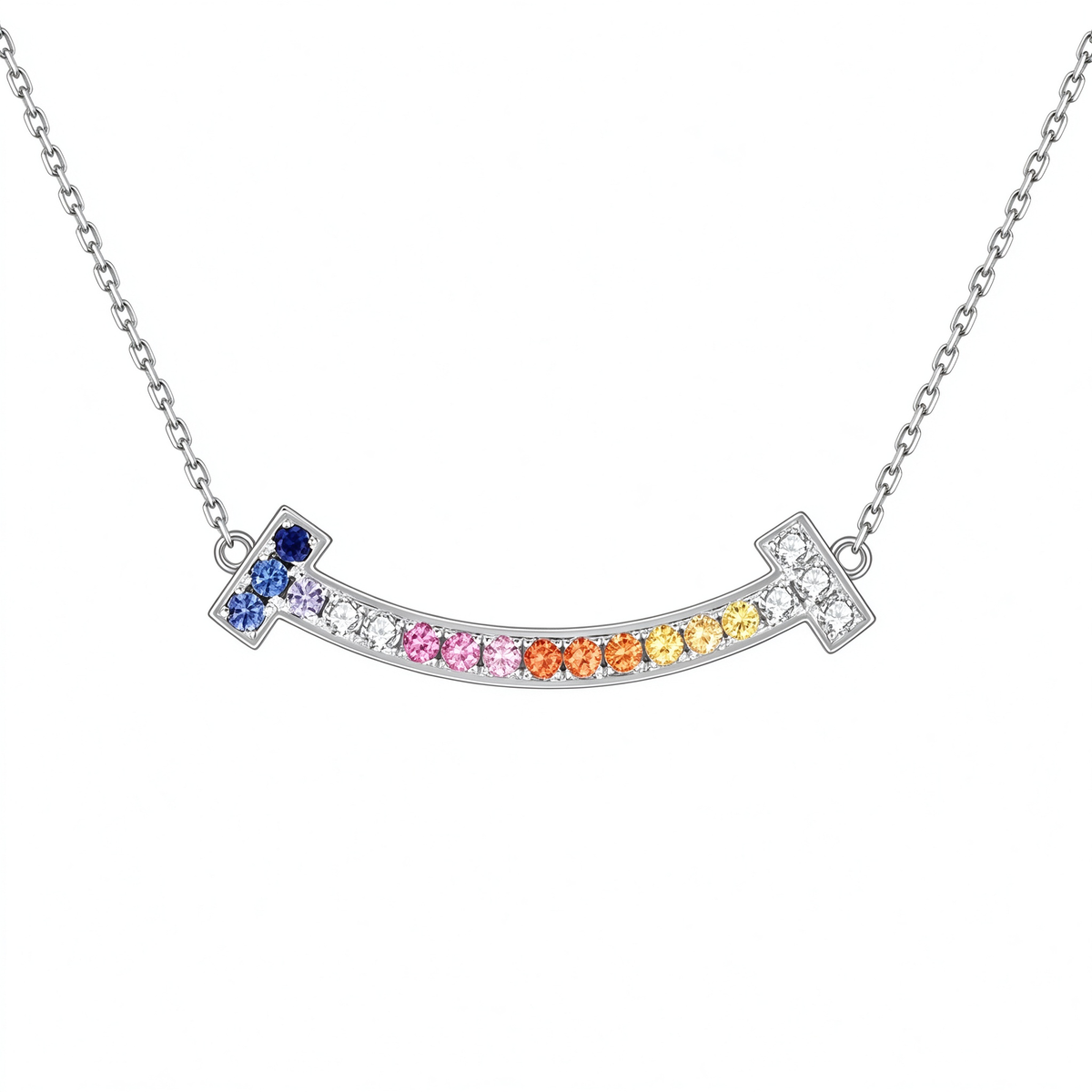 DANFÉE Rainbow Smile lab-grown diamond necklace in 18K gold, front view on white