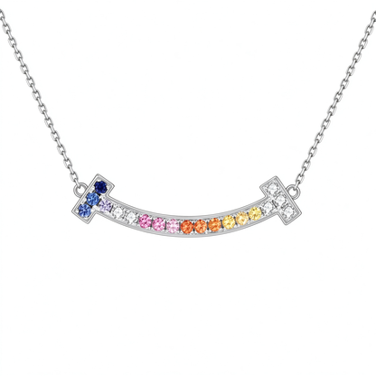 DANFÉE Rainbow Smile lab-grown diamond necklace in 18K gold, front view on white