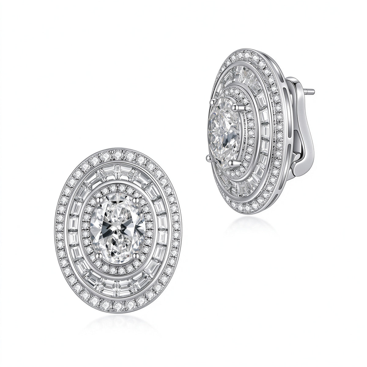 DANFÉE Roma oval lab-grown diamond triple-halo earrings in PT950 platinum, 4 carat total, on white