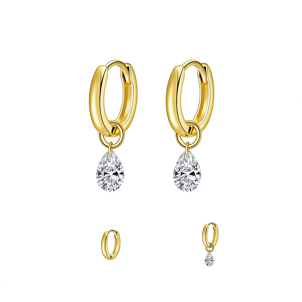 Two ways to wear: 18K gold huggie hoop alone or with the detachable pear diamond drop