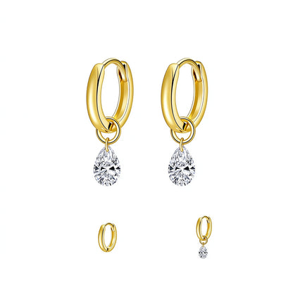 Two ways to wear: 18K gold huggie hoop alone or with the detachable pear diamond drop
