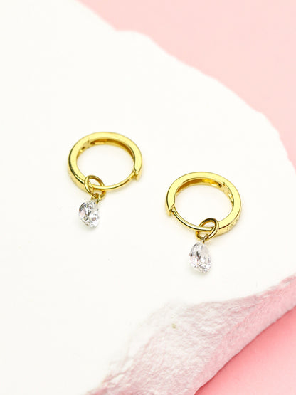 18K gold huggie hoops with floating pear-cut lab-grown diamonds