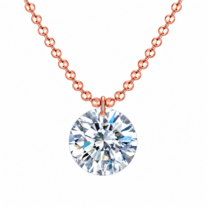18K rose gold round diamond bead chain necklace on clean white background; digital color illustration