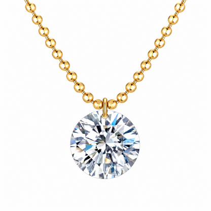 18K yellow gold round diamond bead chain necklace on clean white background; digital color illustration