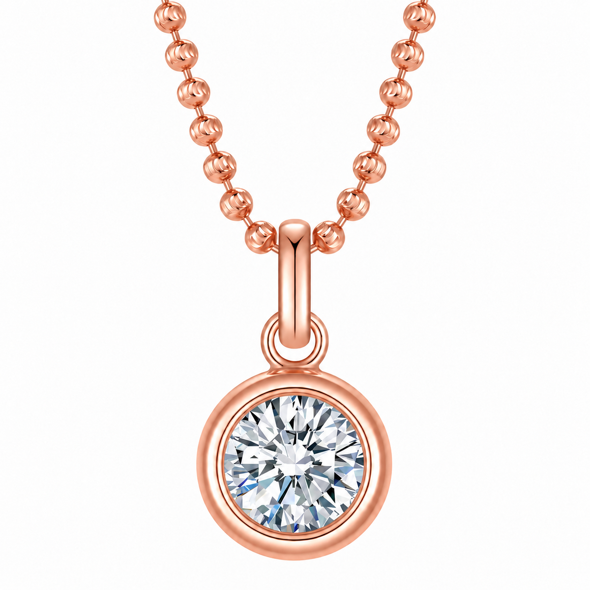 DANFÉE round bezel lab-grown diamond necklace in 18K rose gold with ball chain
