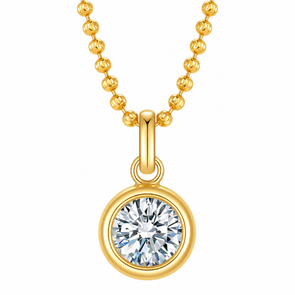 DANFÉE round bezel lab-grown diamond necklace in 18K yellow gold with ball chain, front view