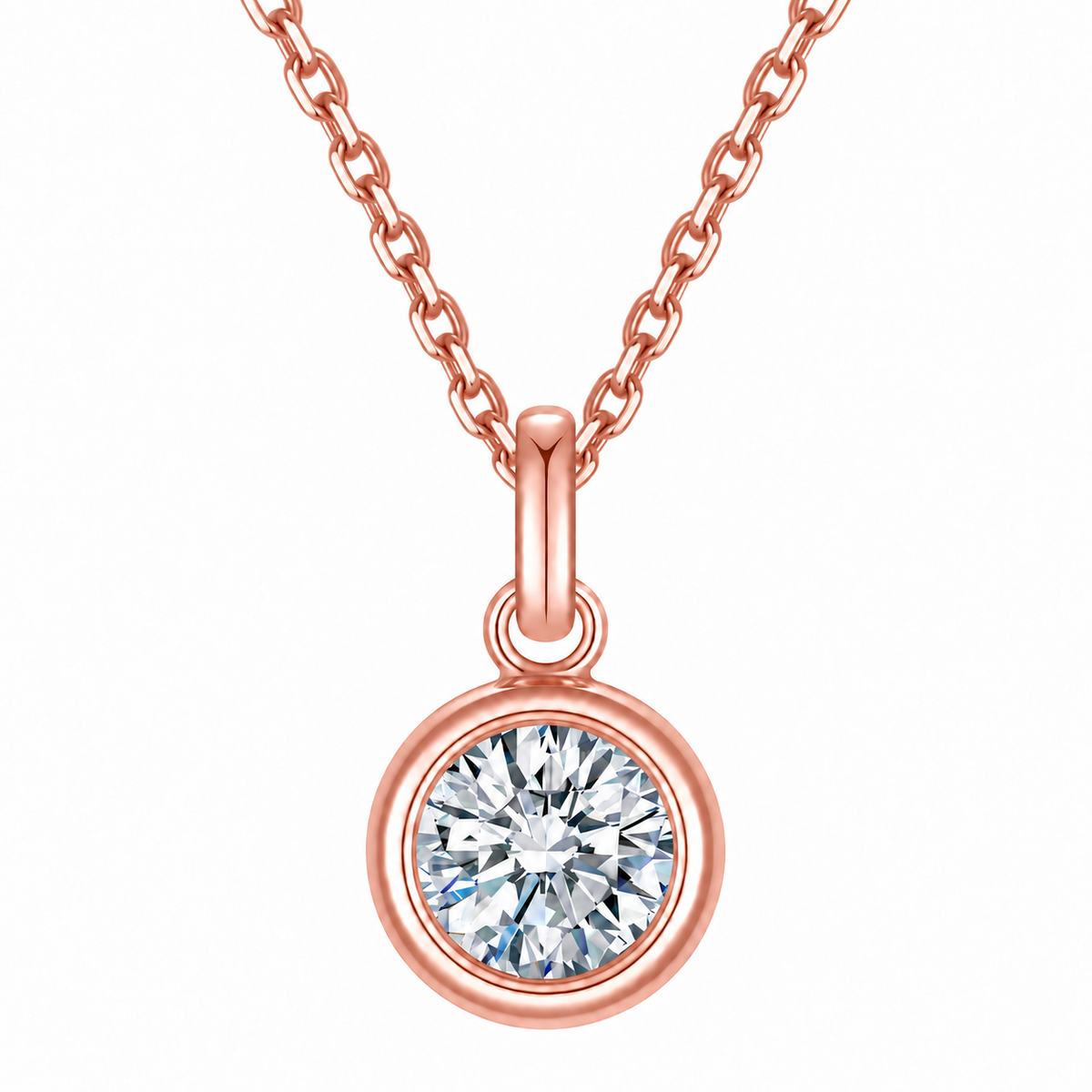 DANFÉE round bezel diamond necklace, Oval Cable Chain, 18K rose gold