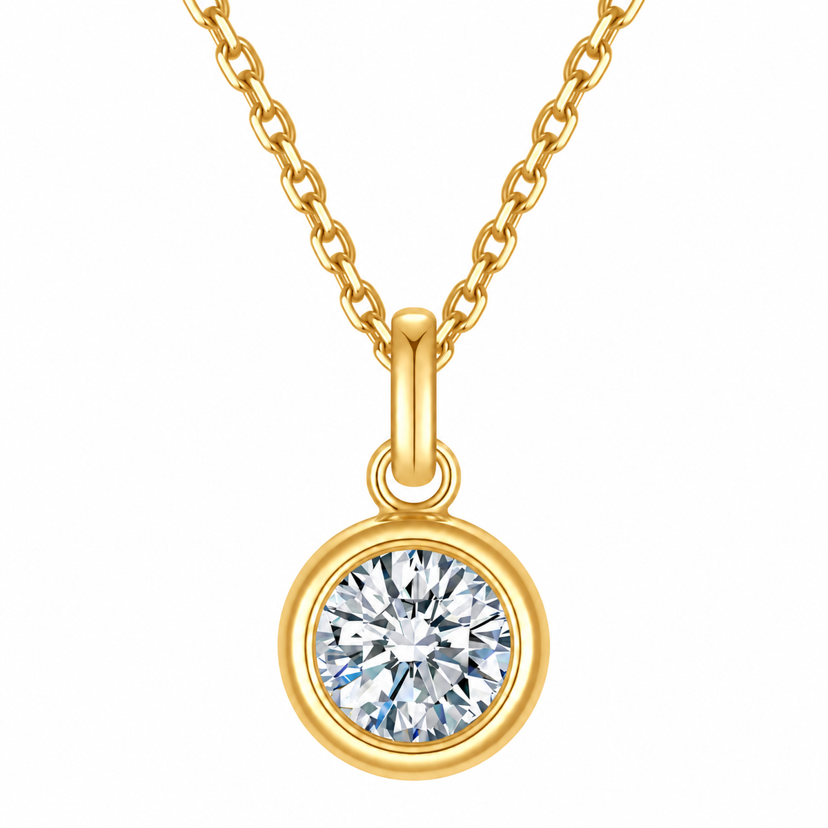 DANFÉE round bezel diamond necklace, 18K yellow gold, Oval Cable Chain