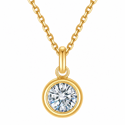 DANFÉE round bezel diamond necklace, 18K yellow gold, Oval Cable Chain
