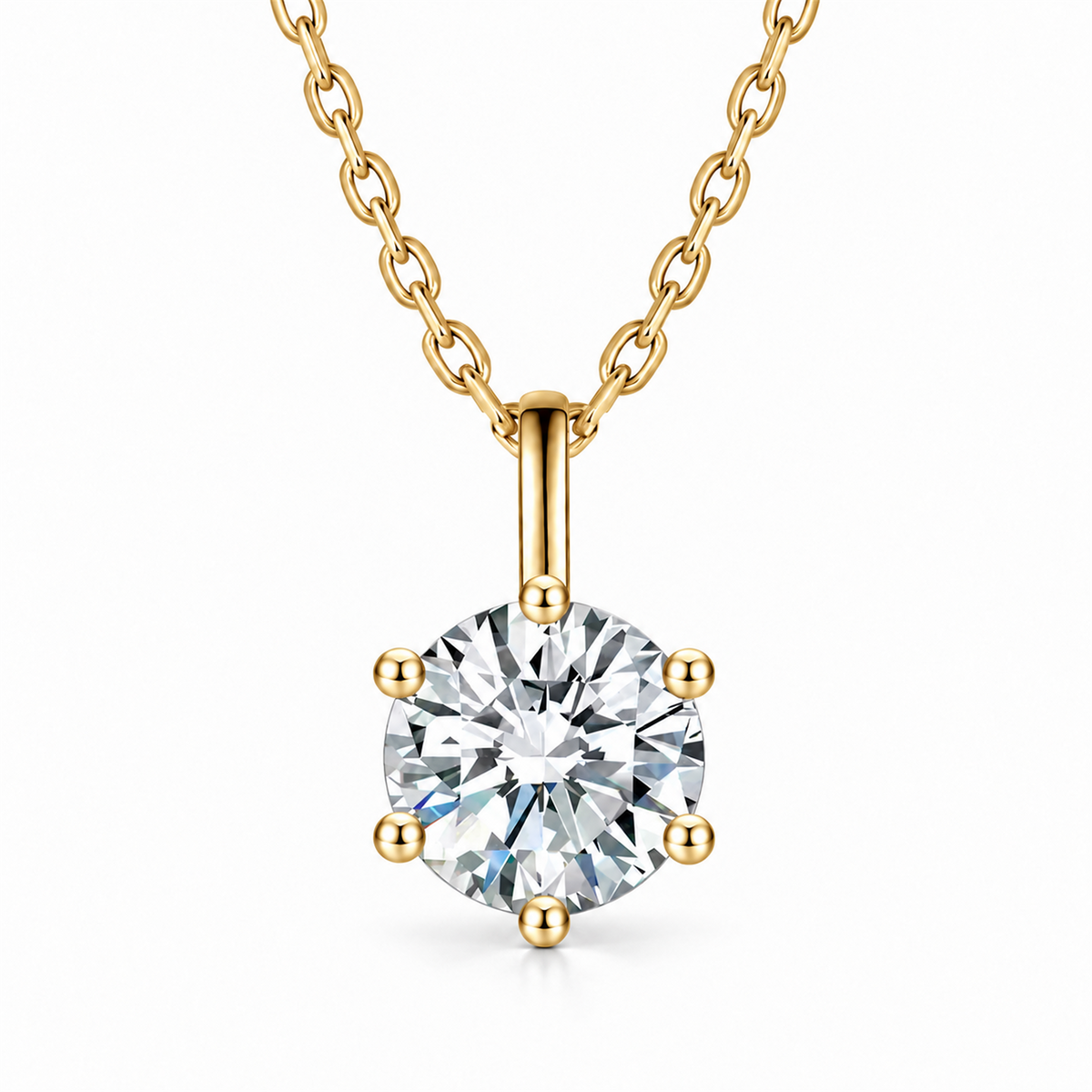 DANFÉE six-prong lab-grown diamond pendant necklace in 18K yellow gold on white