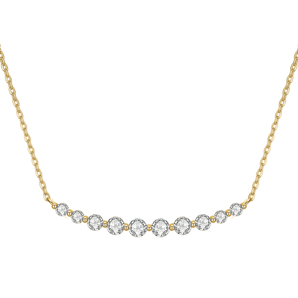 DANFÉE Smile graduated lab-grown diamond bar necklace in 18K yellow gold, front view on white