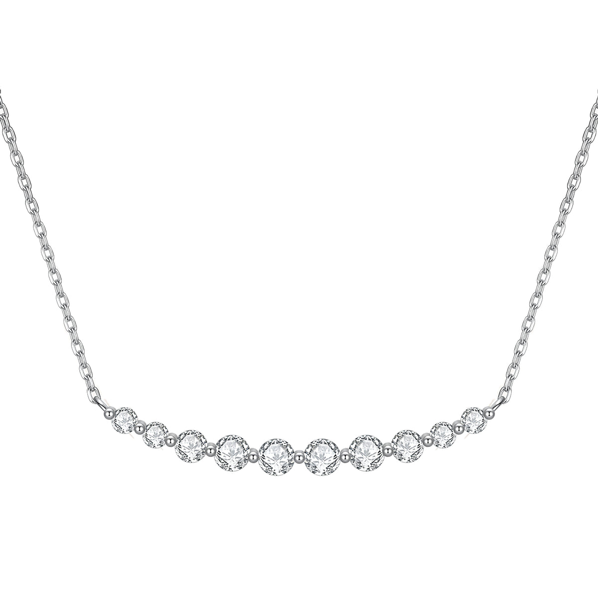 DANFÉE Smile graduated lab-grown diamond bar necklace in 18K white gold, front view on white