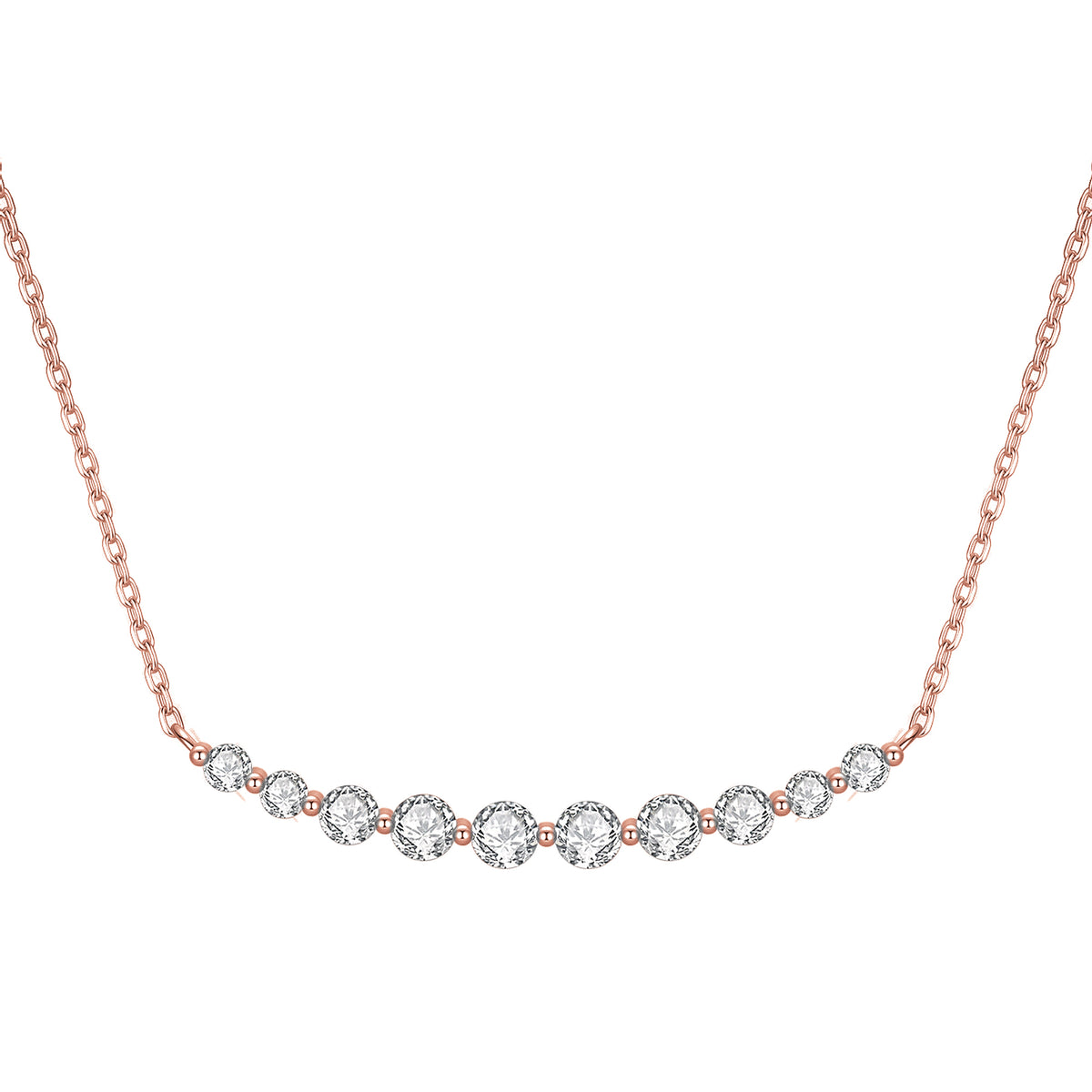 DANFÉE Smile graduated lab-grown diamond bar necklace in 18K rose gold, front view on white