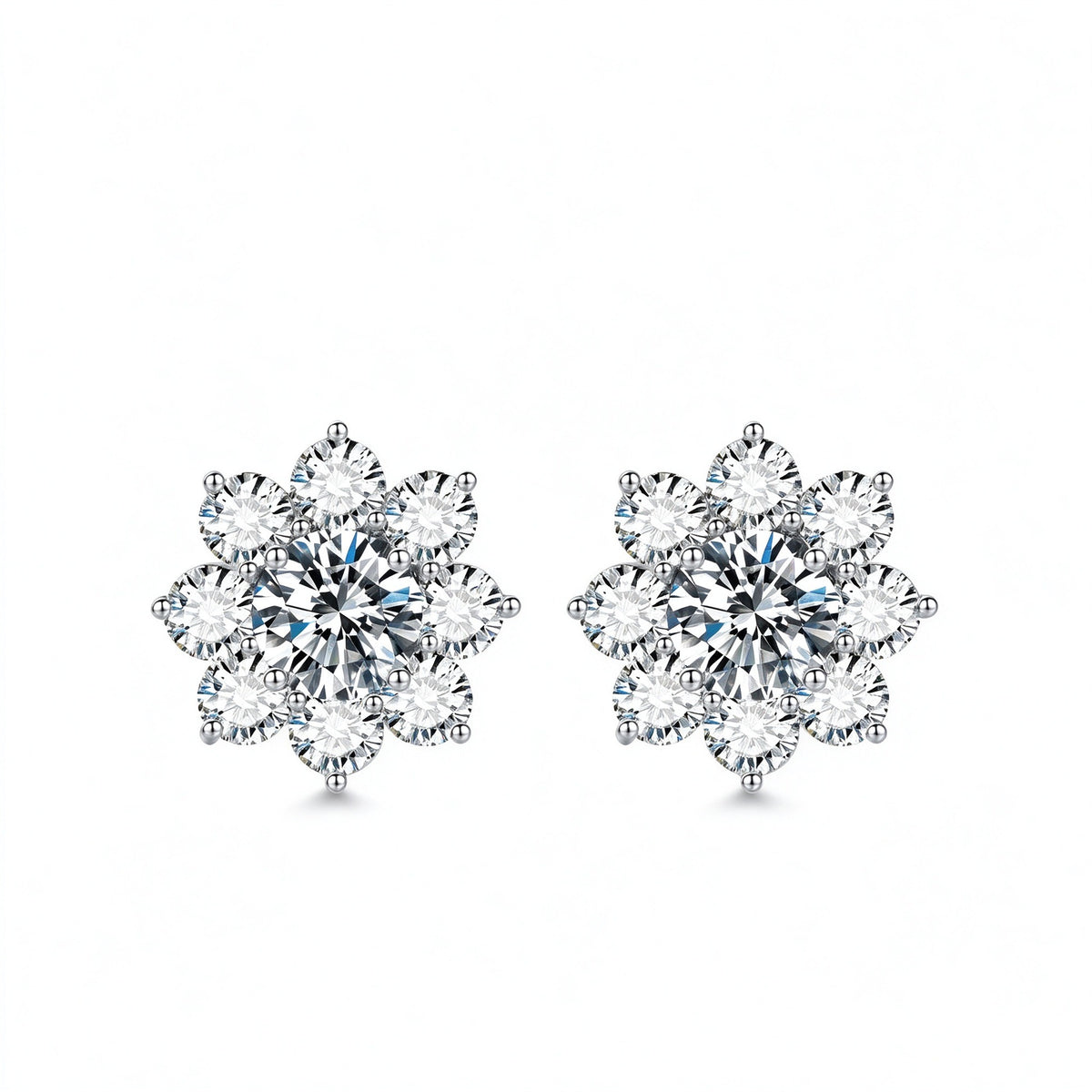 DANFÉE Soleil sunflower lab-grown diamond stud earrings in 18K white gold on white